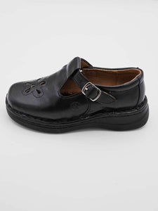 Zapato Escolar Negro con Detalles de Flor NI082925