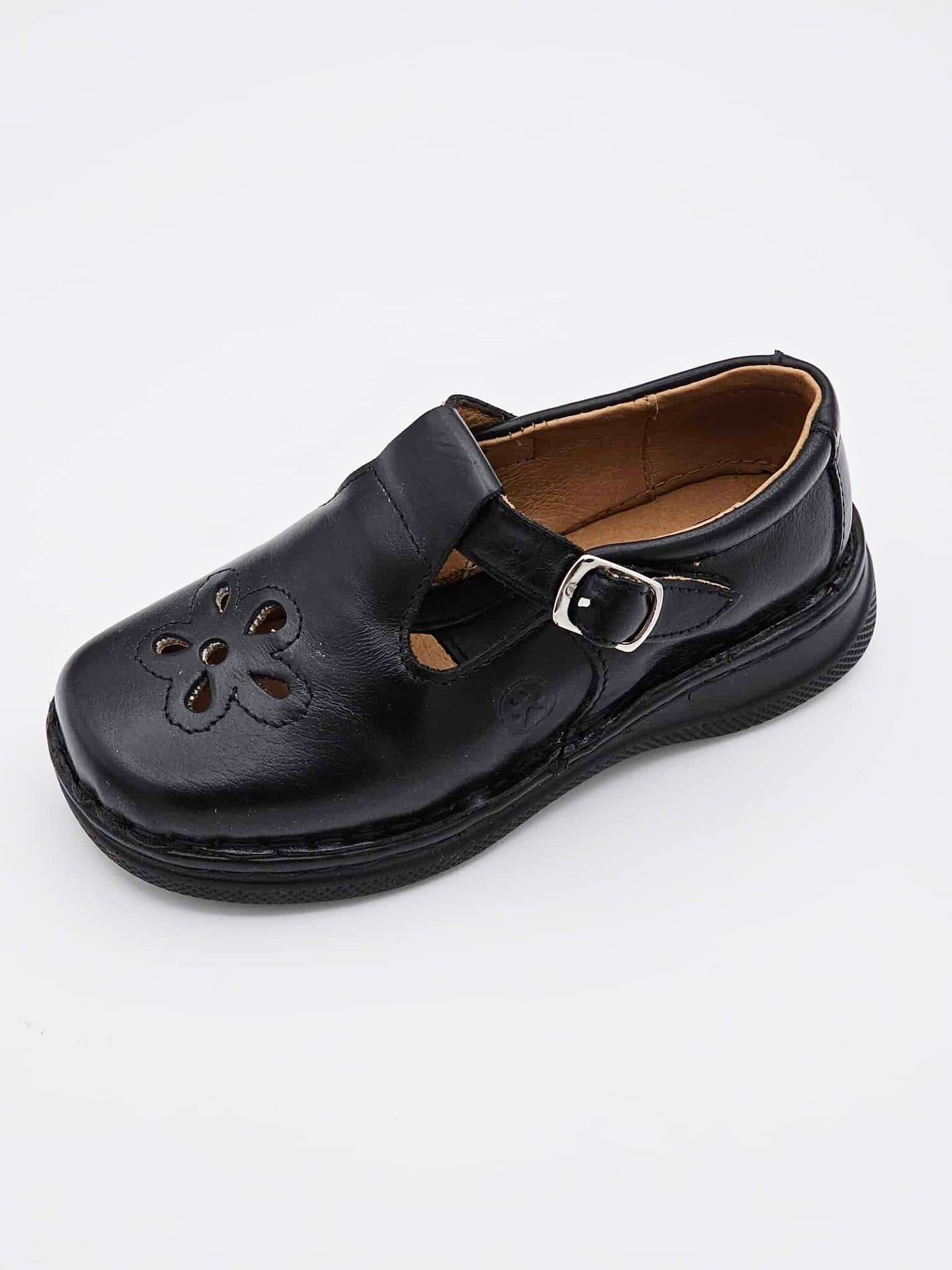 Zapato Escolar Negro con Detalles de Flor NI082925