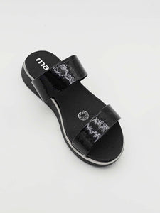 Sandalia Plana Negra con Doble Correa | MA354-01