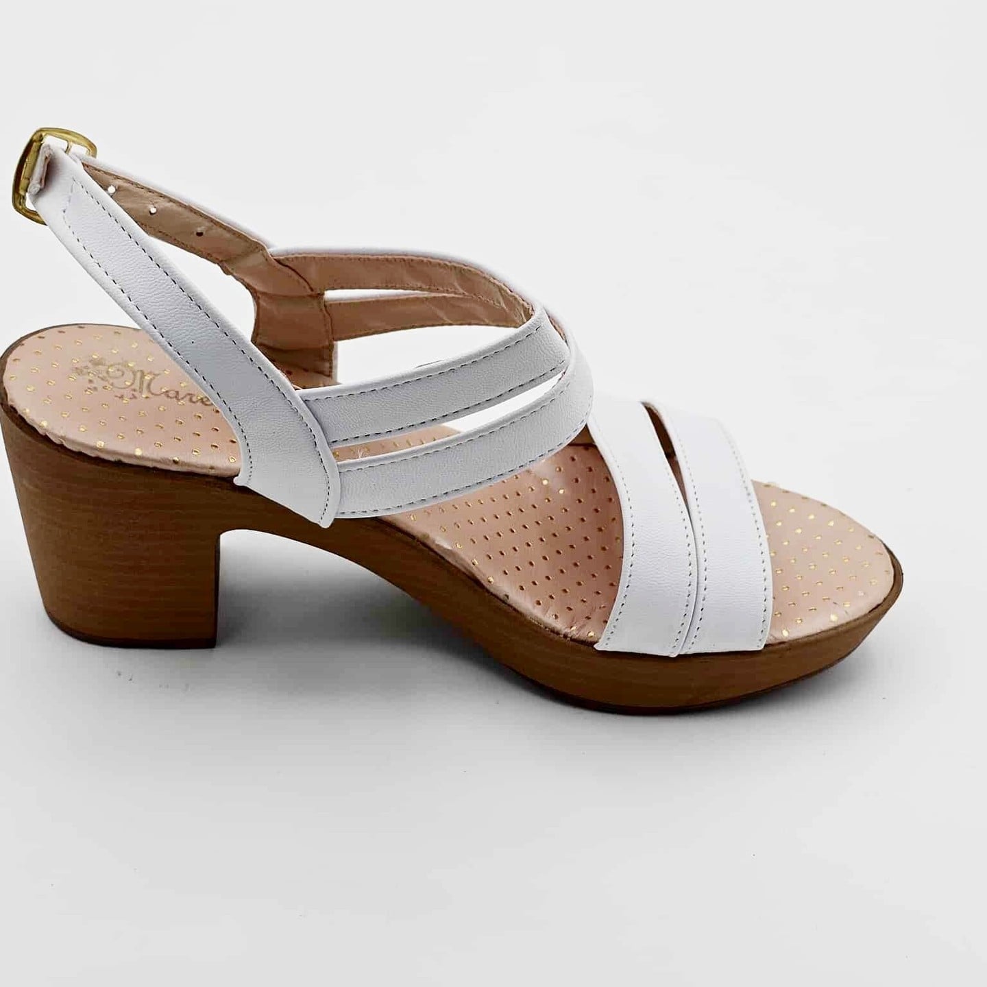 Sandalias Blancas con Tiras Dobles y Tacón de Bajo | M502906