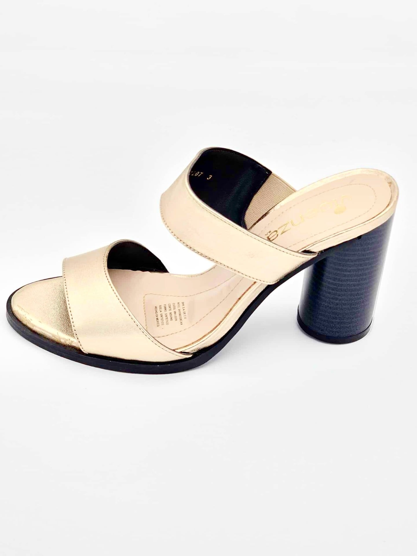 Zapatilla Dorada con Tacón Cuadrado | 7207