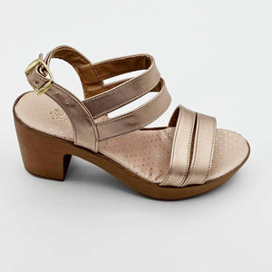 Sandalias con Tacon Bajo Color Oro Rosa | OR502