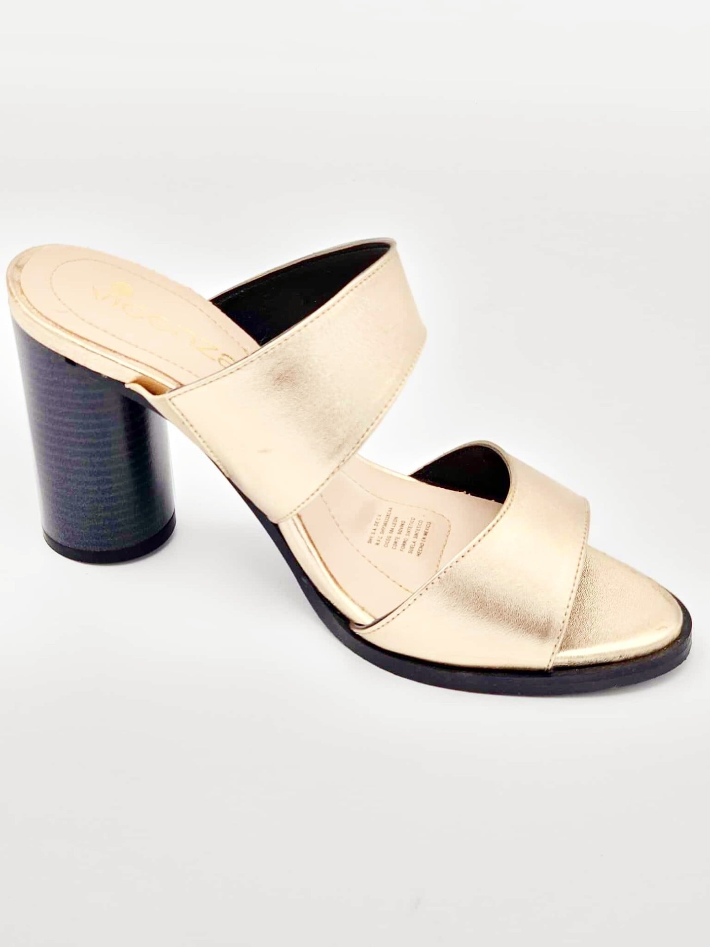 Zapatilla Dorada con Tacón Cuadrado | 7207