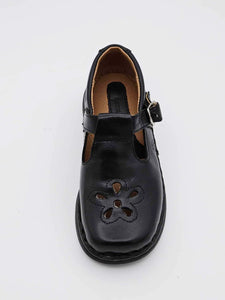 Zapato Escolar Negro con Detalles de Flor NI082925