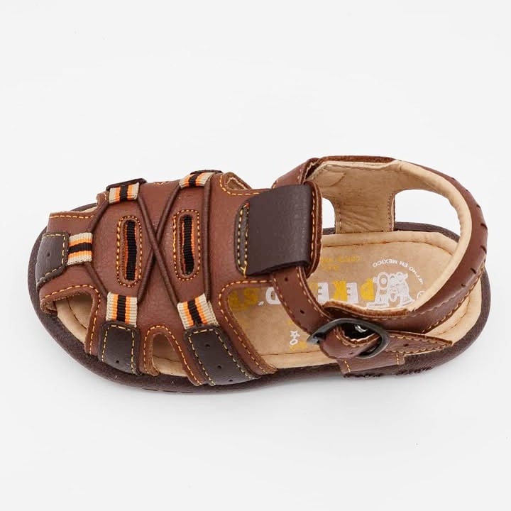Sandalia Infantil de Piel Marrón con Velcro - 141819