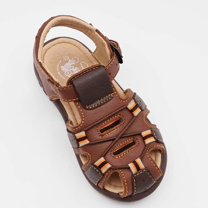 Sandalia Infantil de Piel Marrón con Velcro - 141819